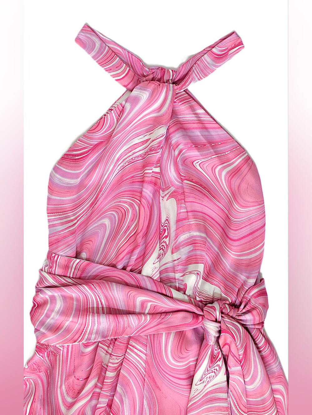 Amanda Uprichard Shauna Swirl Mini Dress Pink Halter Asymmetrical Size S Party - Picture 5 of 12